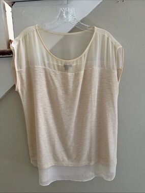 Ann Taylor Cream Layered Sheer Yoke Blouse
